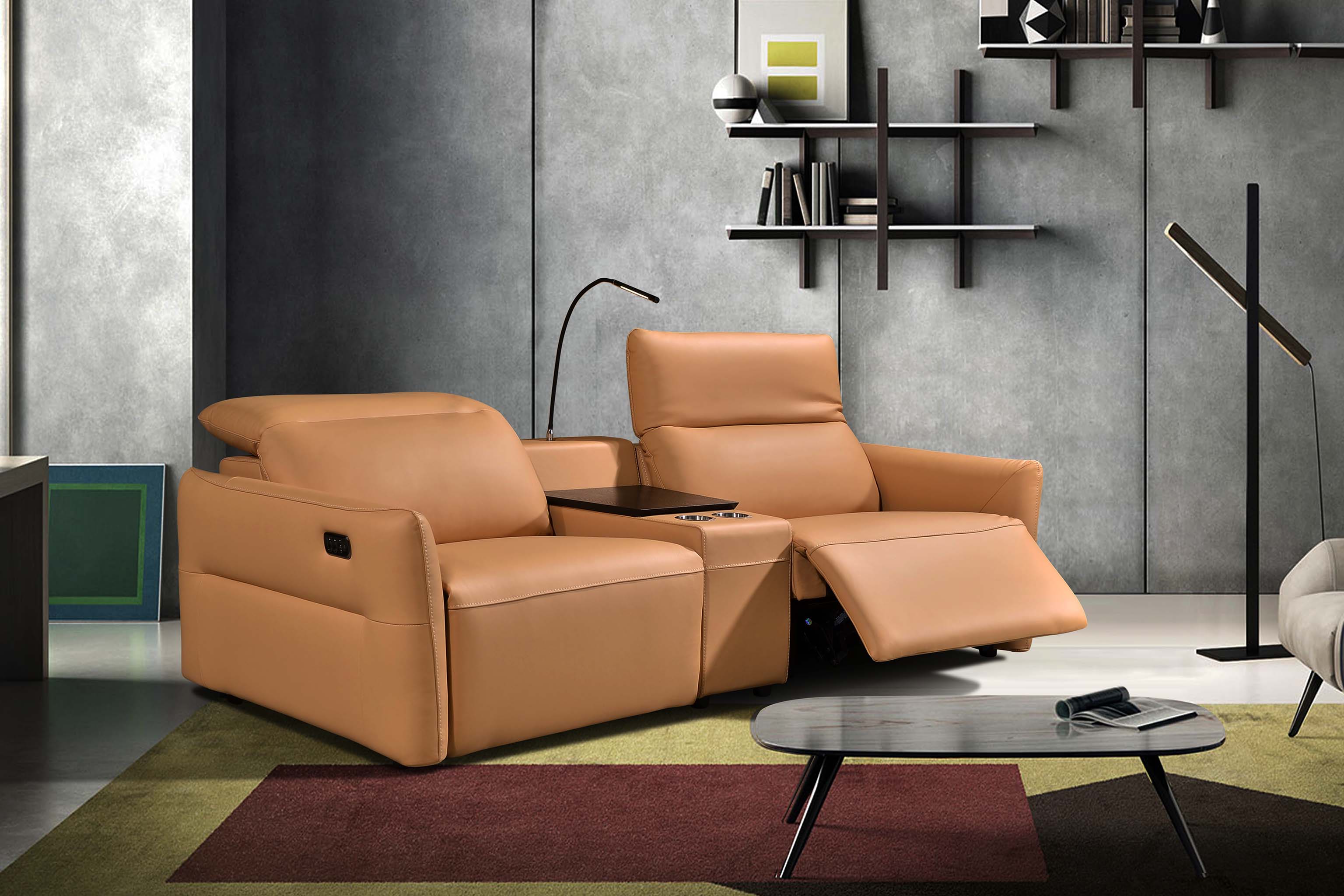 RUBICA 2.5 Seater Incliner With Console in Leather by Castilla
