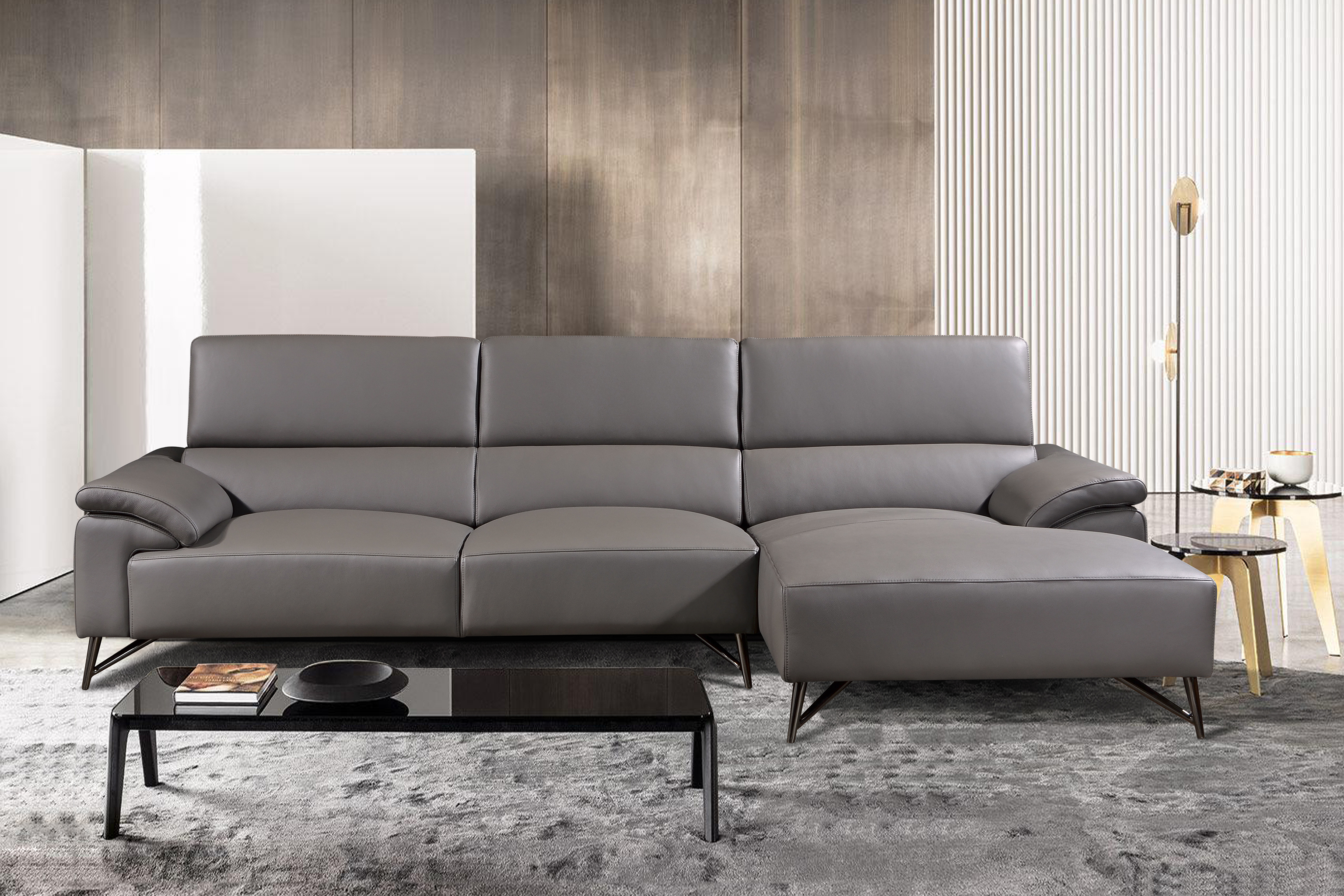 DEMI L-Shaped Sofa in Leather by Castilla