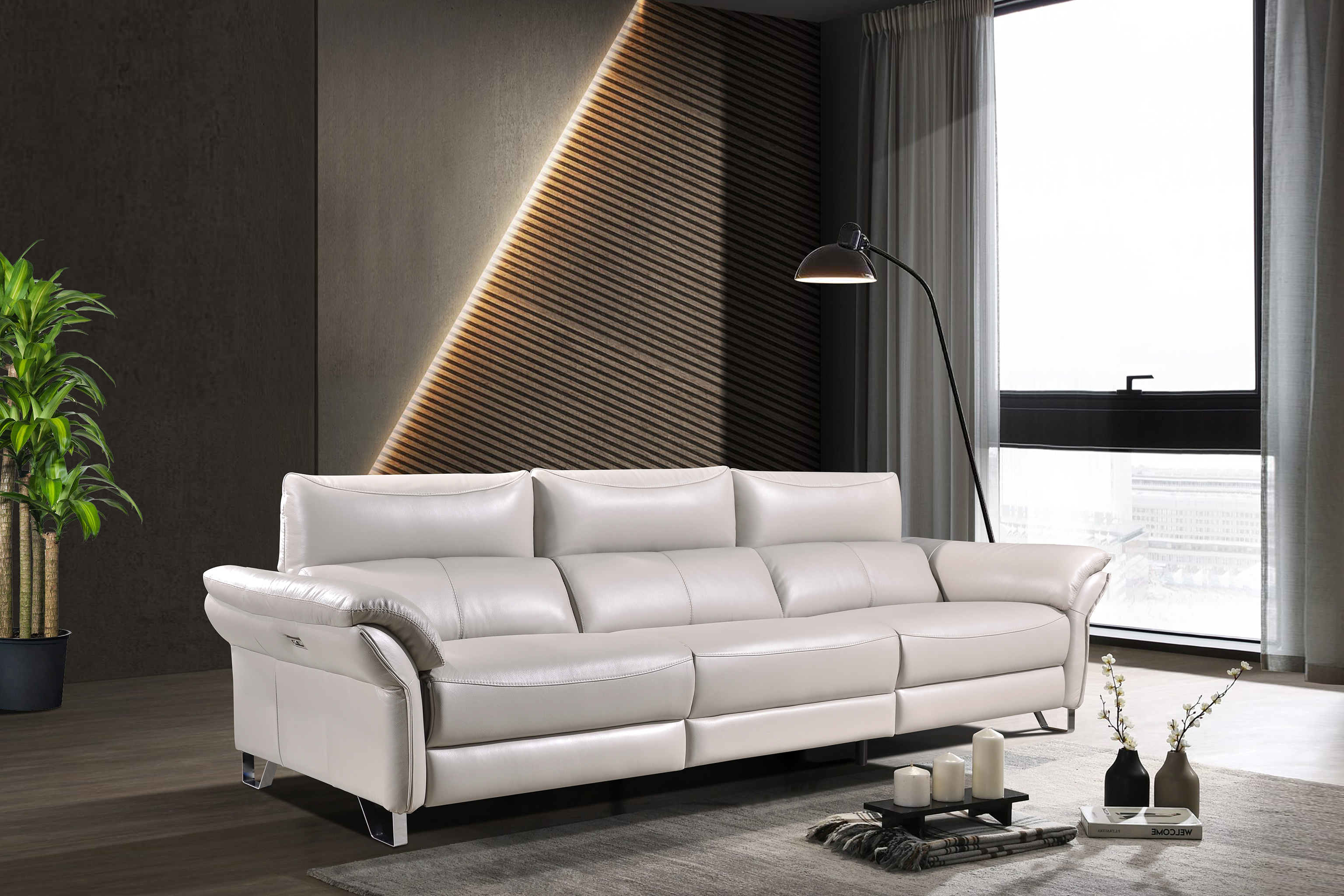 TOMAS 3.5 Seater Incliner Sofa in Leather by Castilla