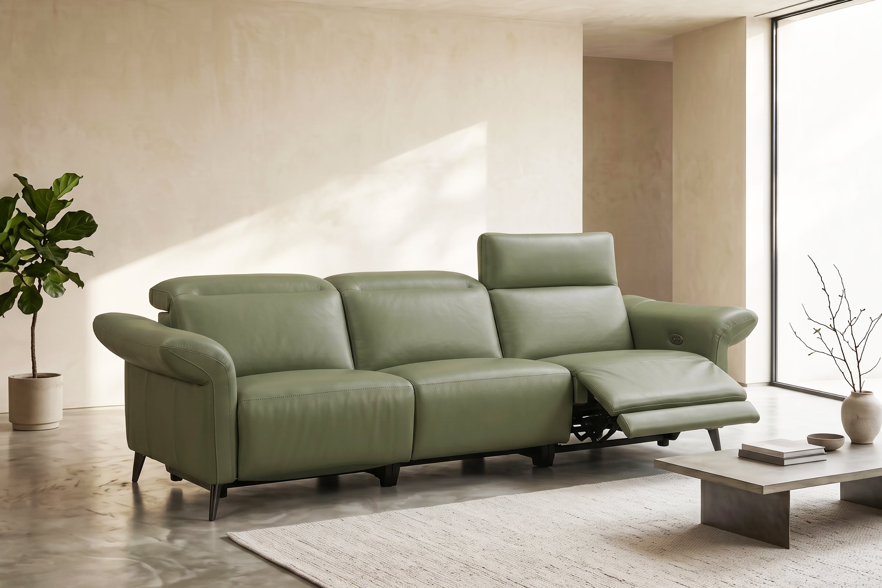 MARIETTE 3.5 Seater Power Incliner Sofa in Leather by Castilla