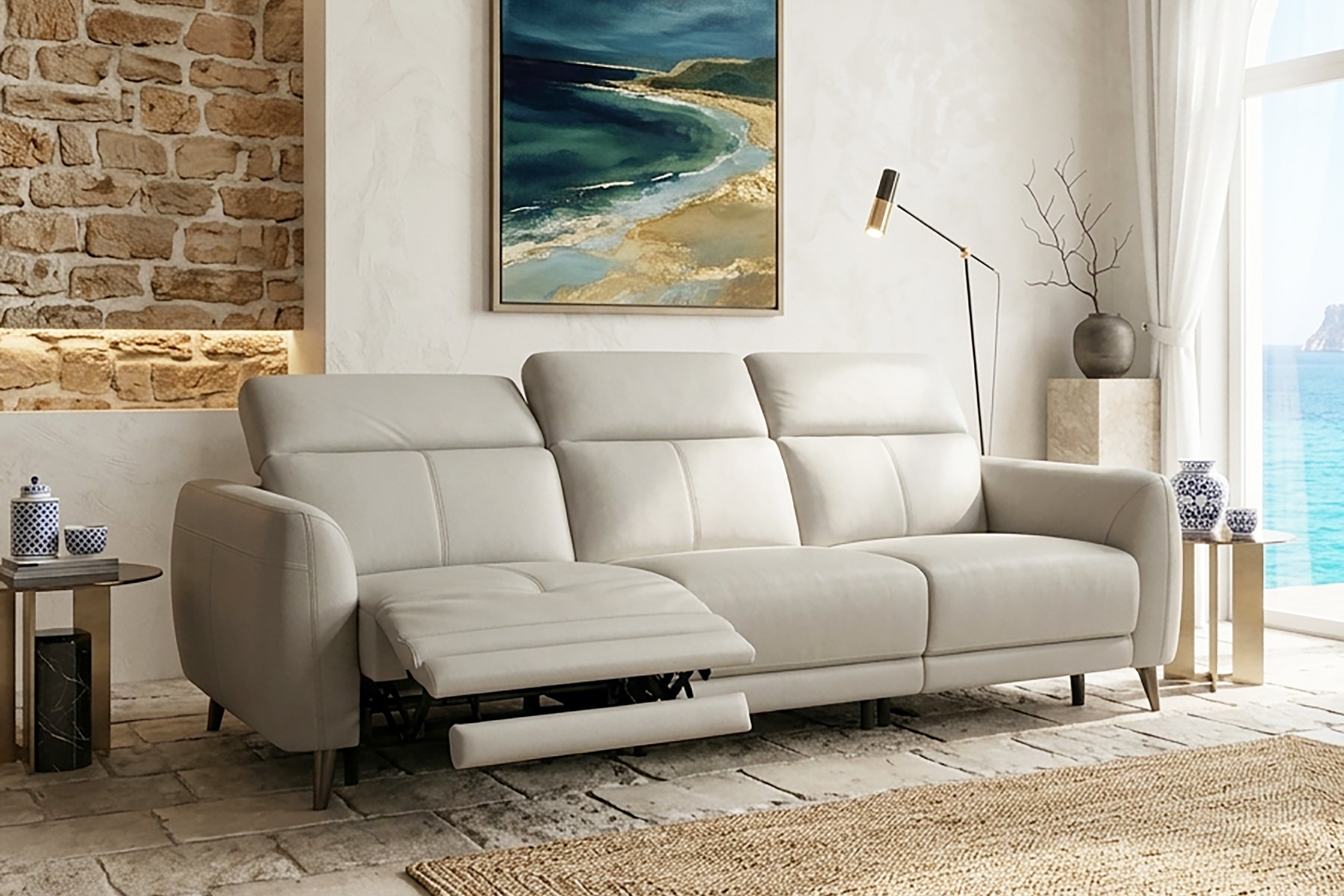BRIXTON 3.5 Seater Power Incliner Sofa in Leather by Castilla