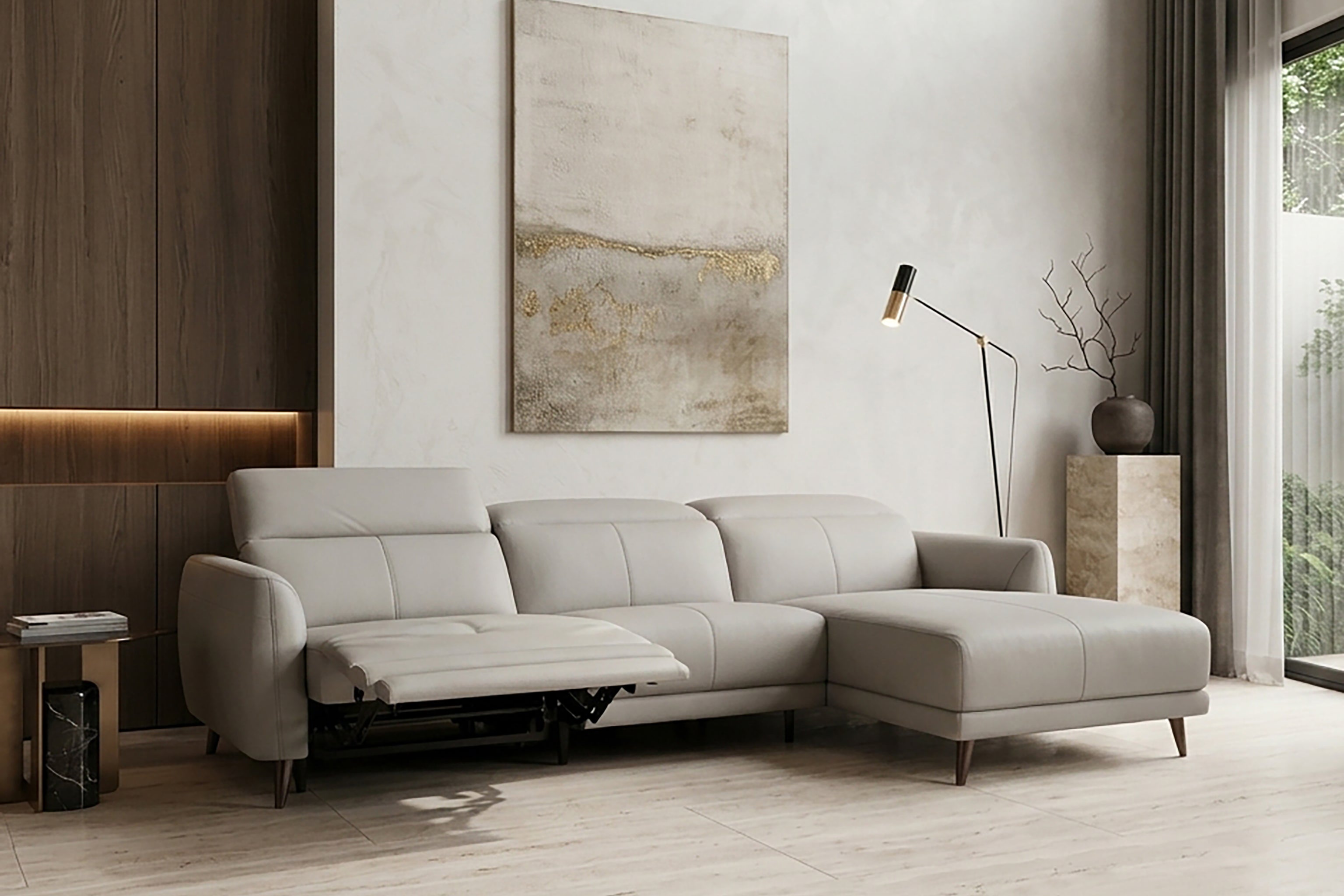 BRIXTON L-Shape Power Incliner Sofa in Leather by Castilla