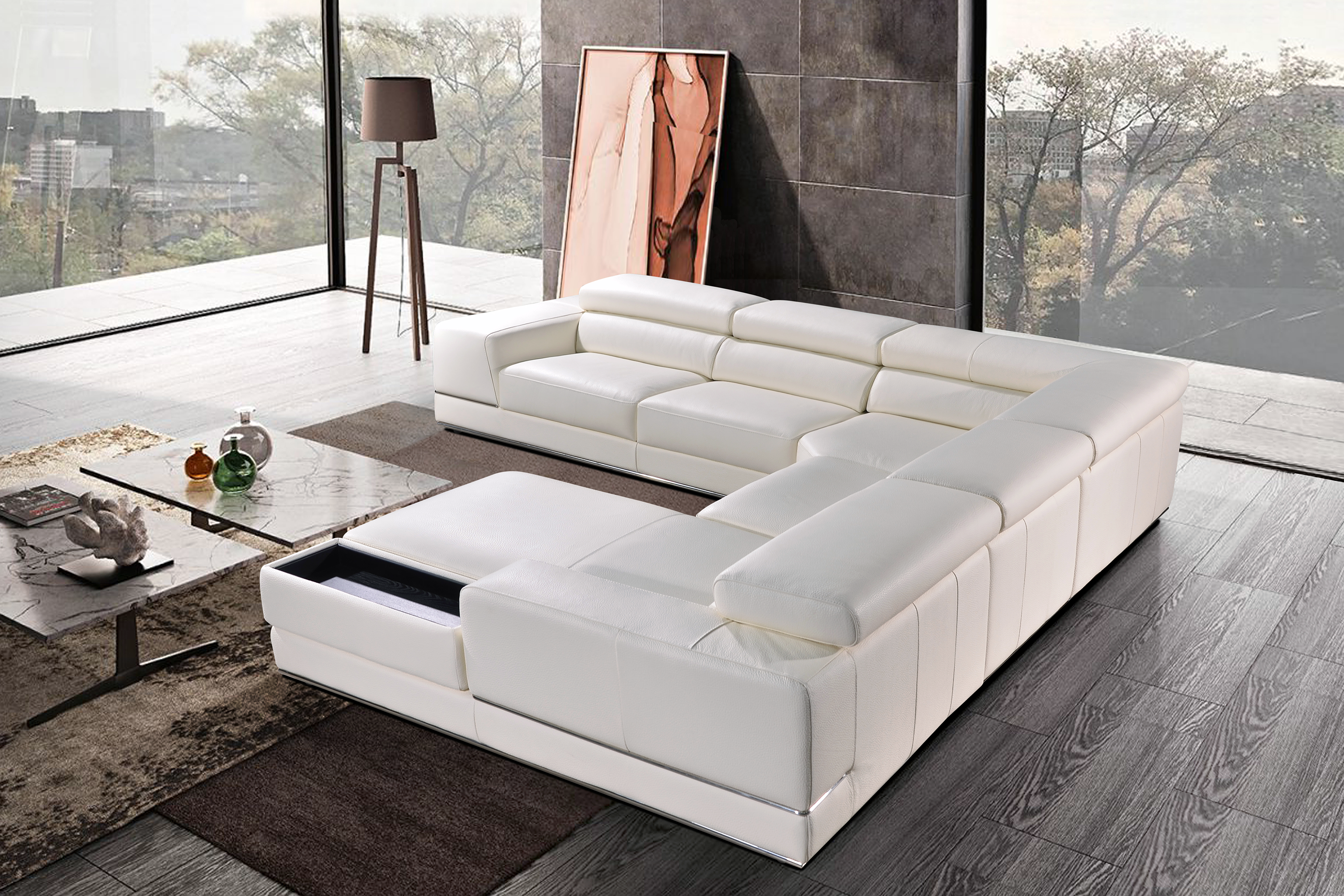 GIOVANNI L-Shaped Slider Sofa in Leather by Castilla