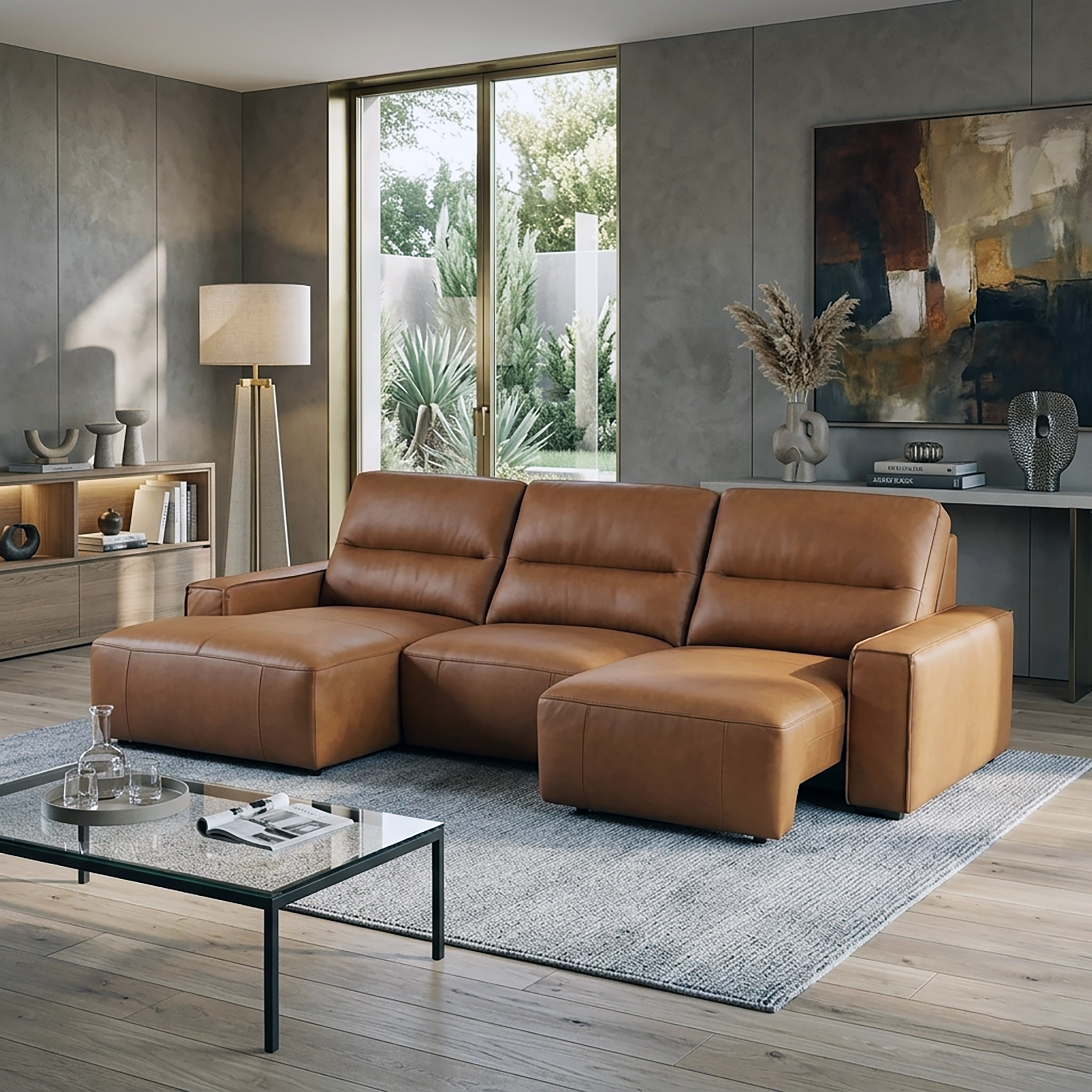 MARIO L-Shaped Electric Slider Sofa in Leather by Castilla