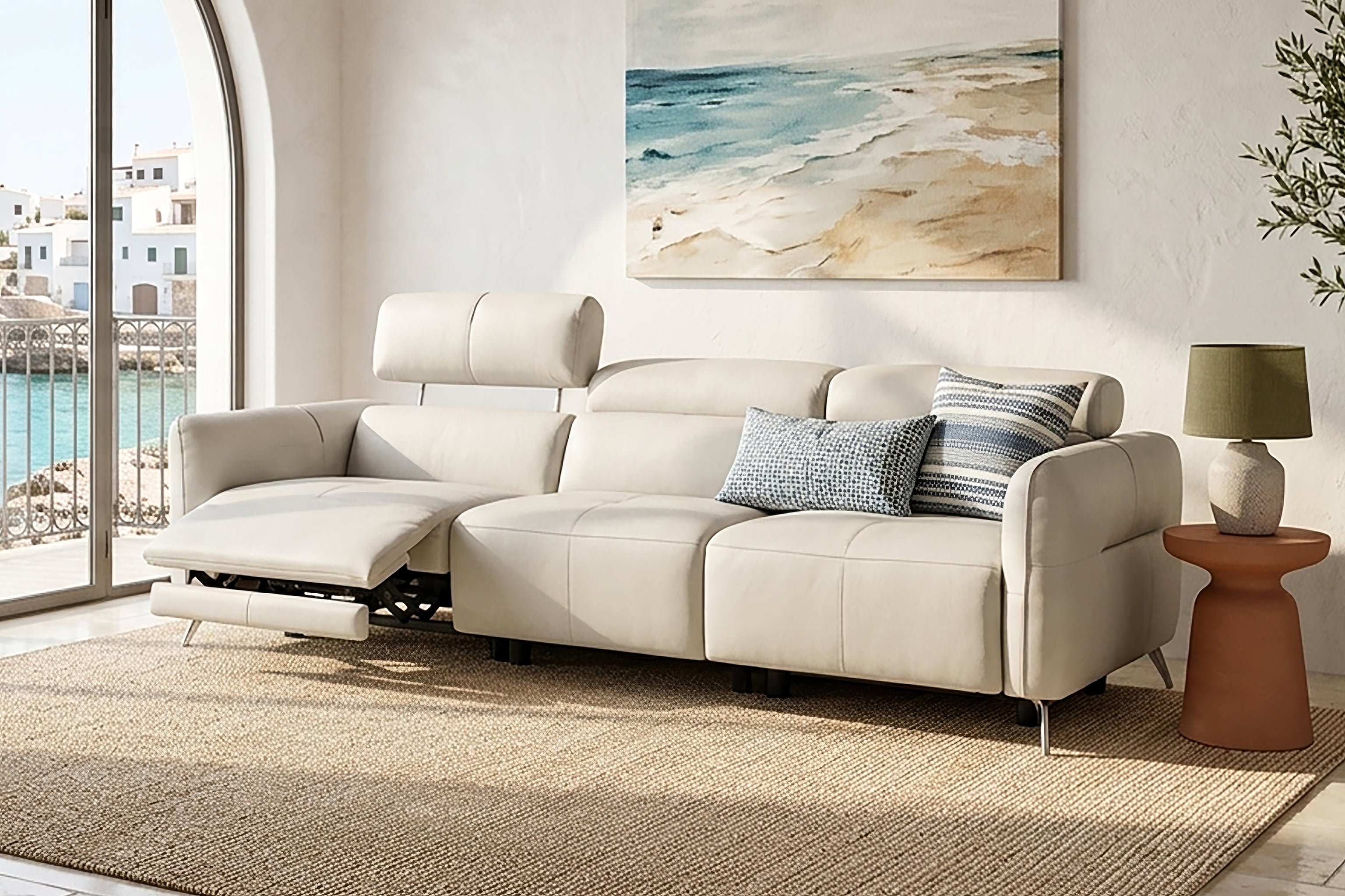 LESLEY 3.5 Seater Power Incliner Sofa in Leather by Castilla